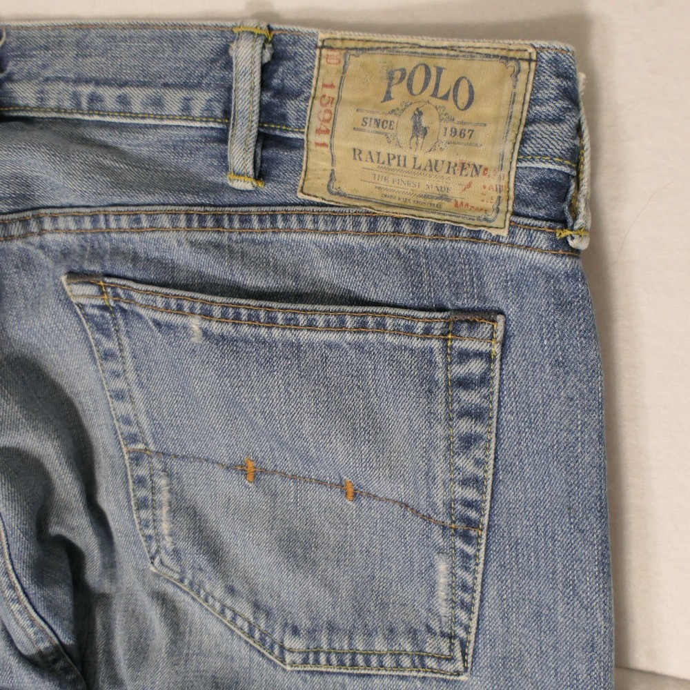 Polo Ralph Lauren 867 Classic Straight Leg Jeans 38x32 Blue Faded Denim Y2K - Picture 9 of 16